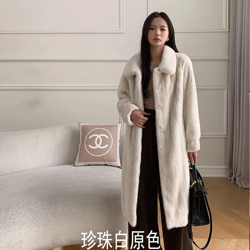 2025海宁新款网红真貂整貂水貂毛皮草女士时尚立翻领外套长款