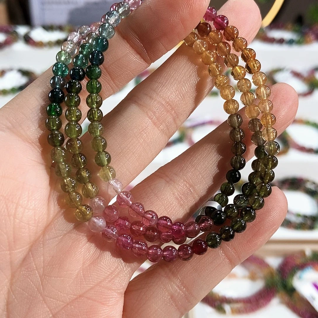 碧玺未镶嵌手链G2170三圈颜色微差