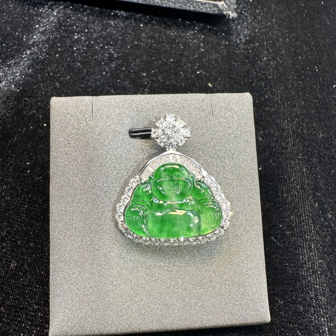 天然A货翡翠阳绿大佛公吊坠多样性不含链FG0001A后盖不可开