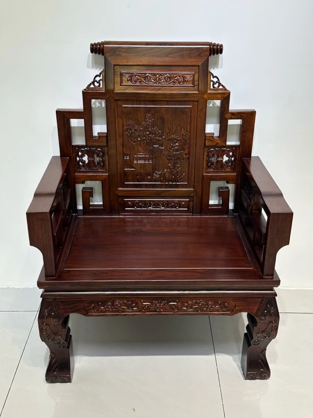 卷书款客厅大款老板宝座主人椅新中式古典实木家具雕花古家具家用