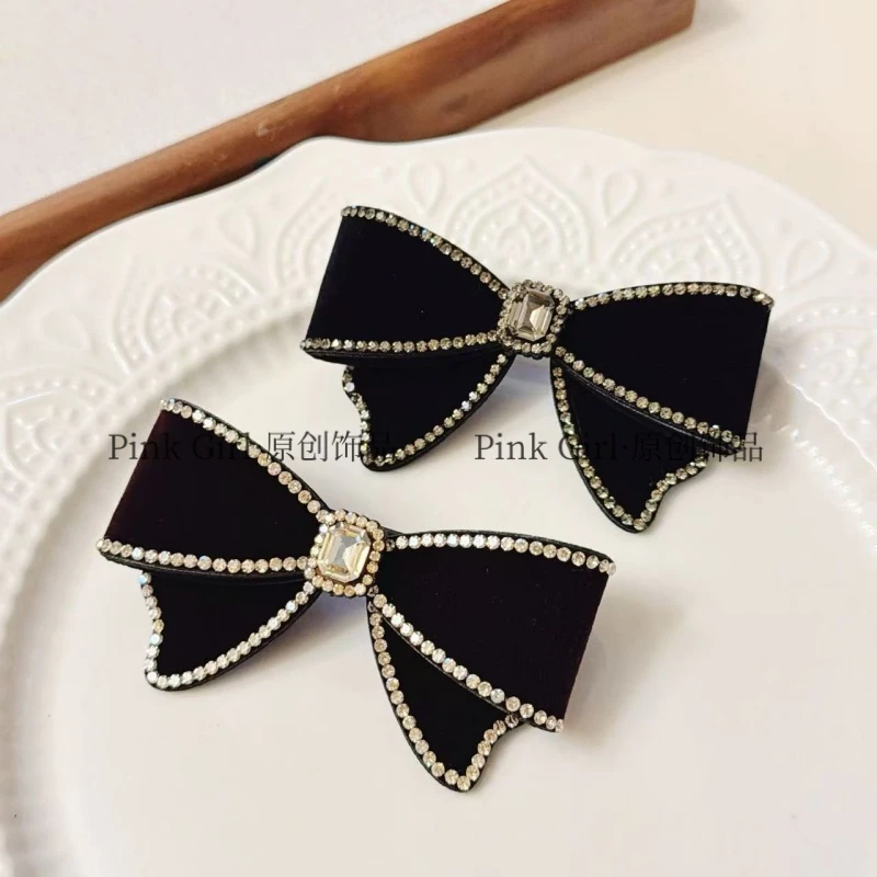 Pink Girl  T357法式复古轻奢小香风蝴蝶结弹簧夹8cm优雅百搭精致