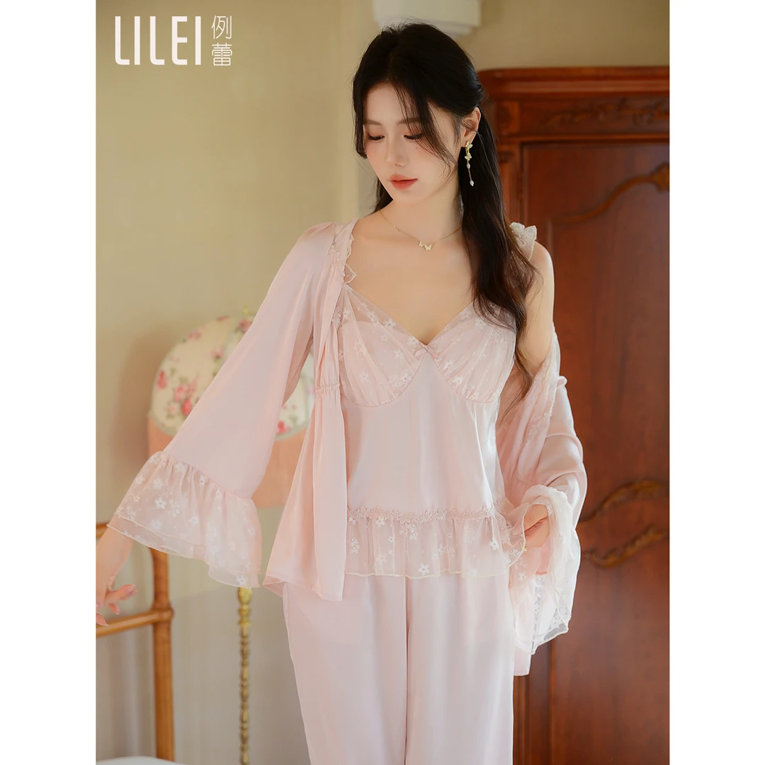 【君若三件套】法式睡衣女士带胸垫吊带家居服