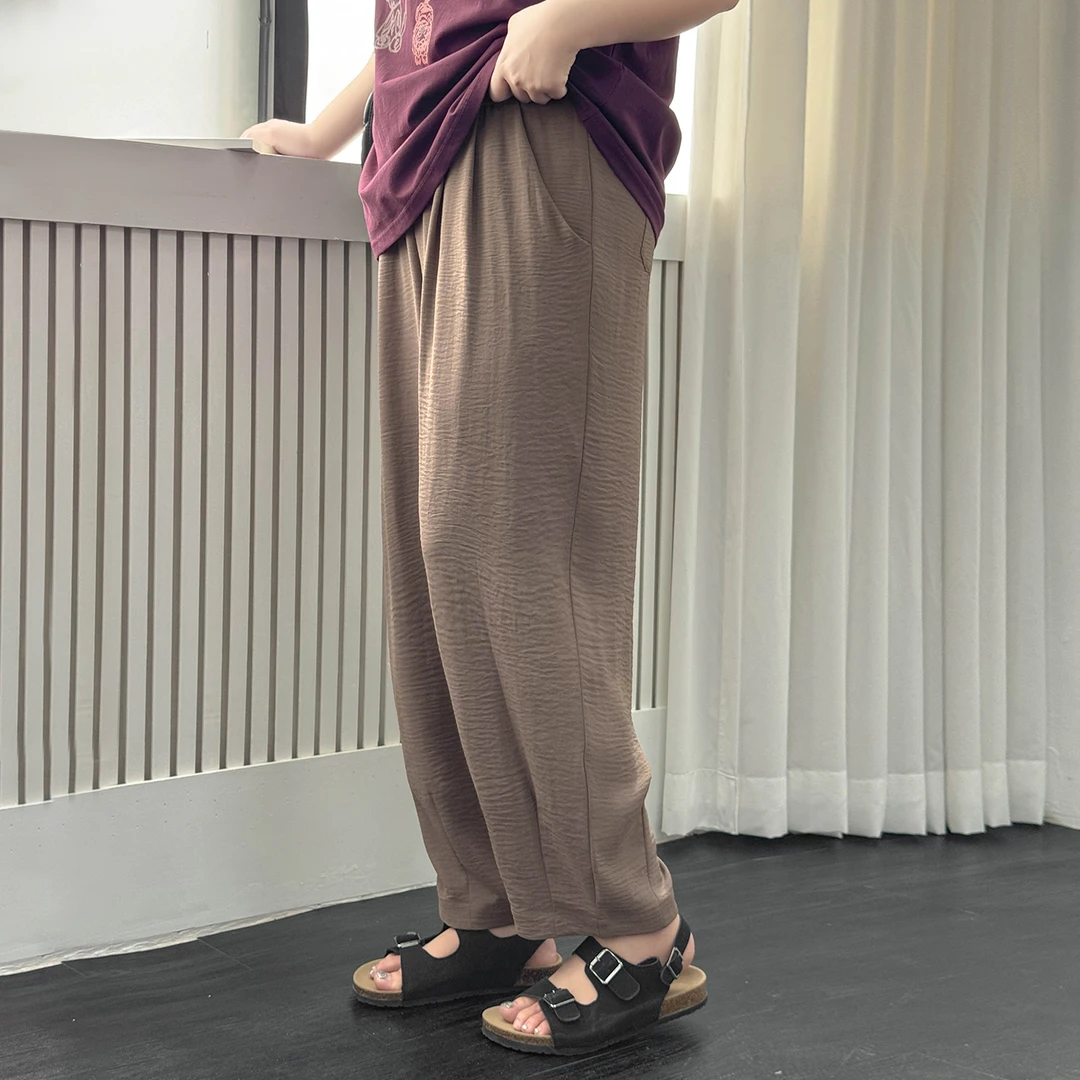 DX7727大码女装【冰丝凉凉裤】三种裤长选夏季肌理感高腰休闲哈伦裤