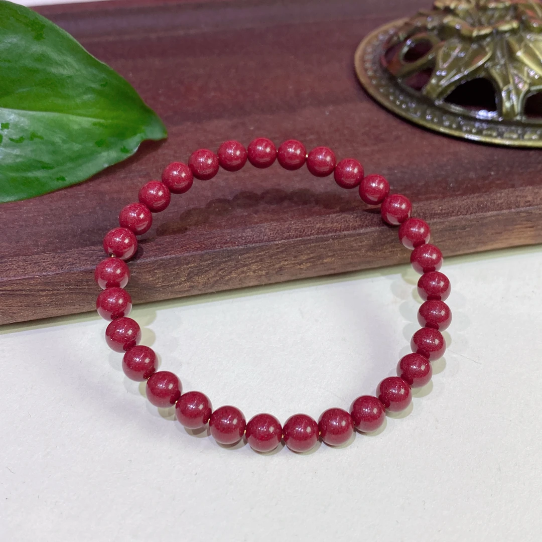 瑞思祥 含辰砂工艺品【高含量紫晶砂】精品天然砂素圈6mm手串（30颗）