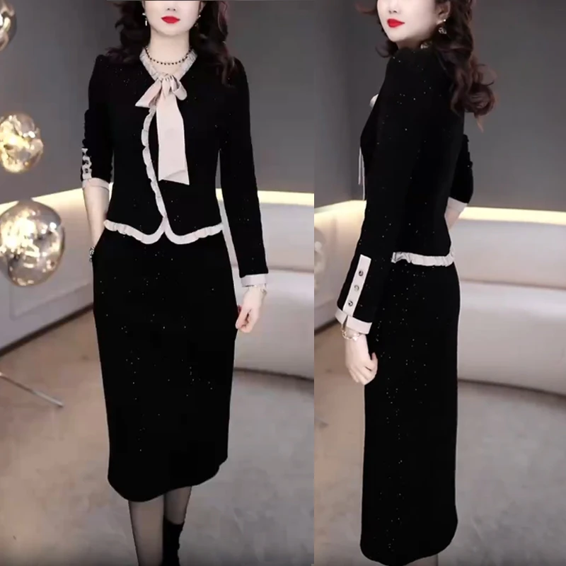 2025年春季时尚洋气收腰遮肚显瘦加厚中长款假两件连衣裙M-4XL