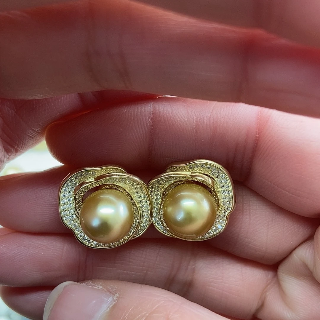 耳饰银S925镶嵌海水珍珠