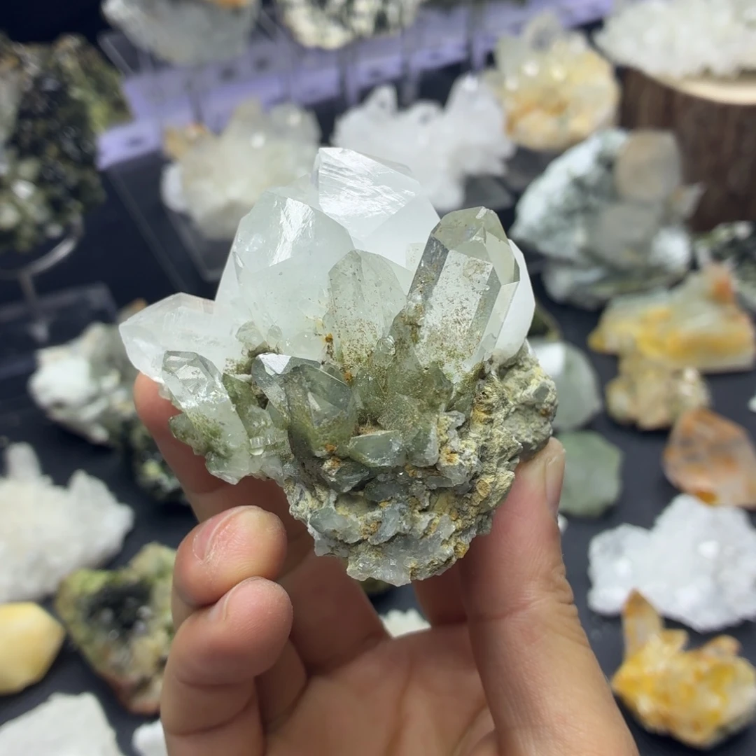 石材超美绿幽晶簇