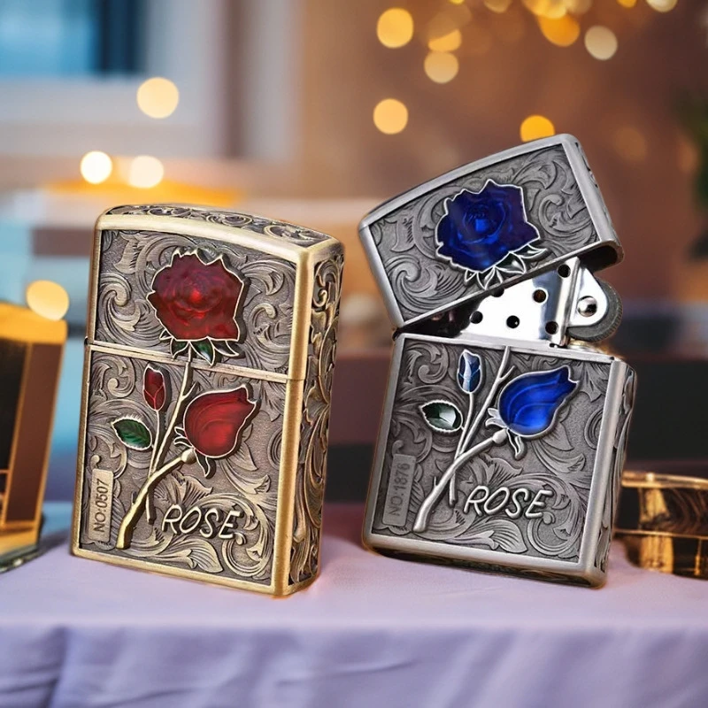 创意盔甲煤油打火机老式浮雕经典唐草创意玫瑰花高档礼盒送男朋友