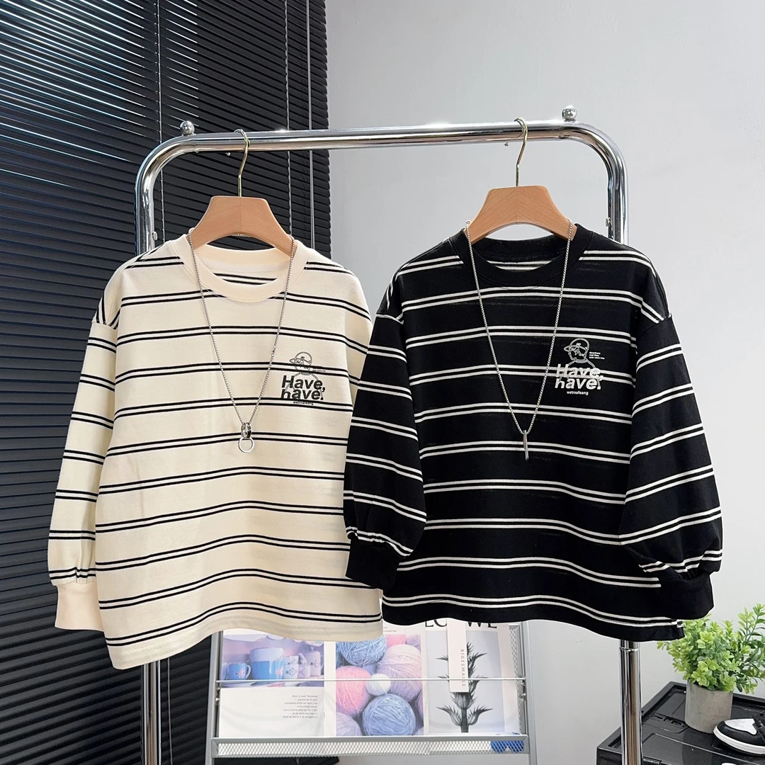 大E小e童装男童条纹长袖T恤秋季中大童打底衫儿童百搭上衣潮5527