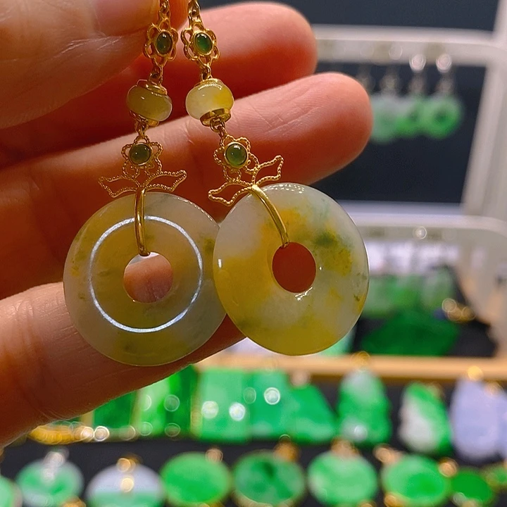 翡翠18K金镶嵌耳饰耳坠