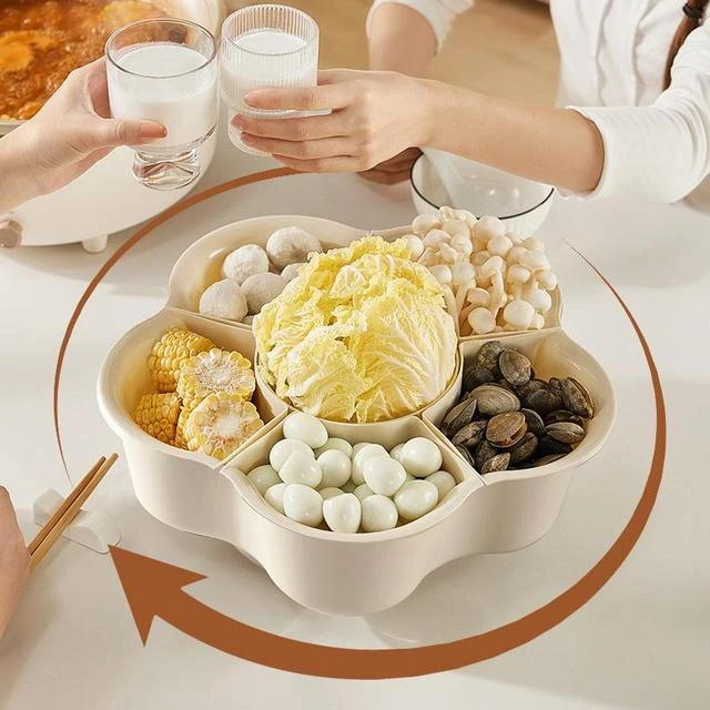 可旋转火锅配菜盘分格收纳蔬菜拼盘多功能沥水菜盘子厨房备菜神器