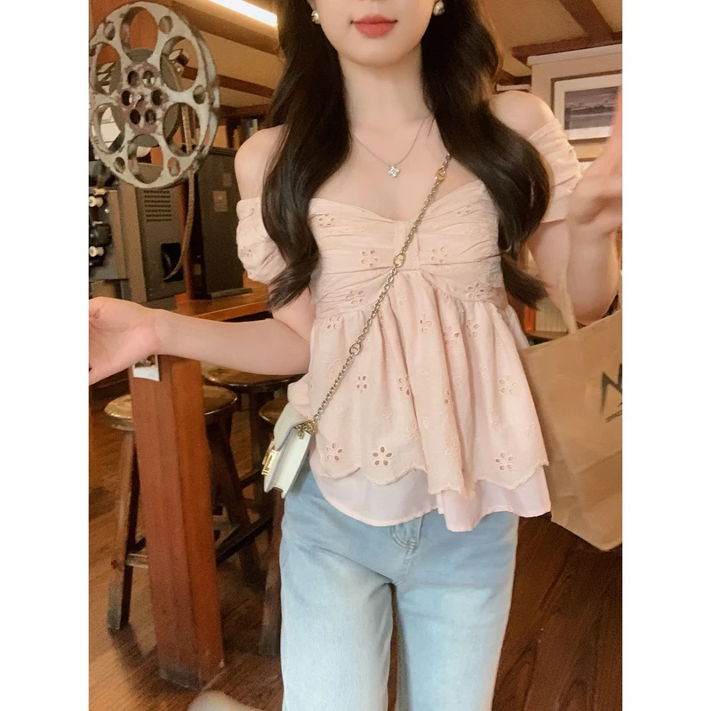 2025夏季新款 甜美少女感蝴蝶结修身显瘦两穿式上衣