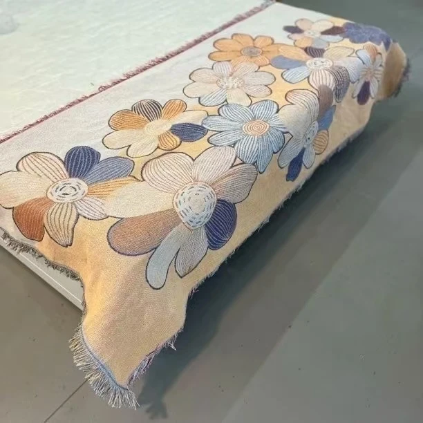 90*180炫彩花朵美学沙发盖布四季棉麻沙发巾针织柔软防滑沙发垫