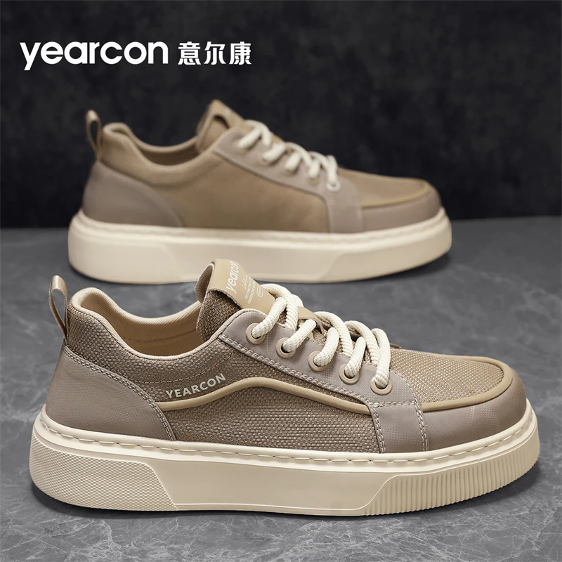 意尔康帆布鞋男鞋冬季2025新款高档透气薄款秋天布鞋厚底休闲板鞋