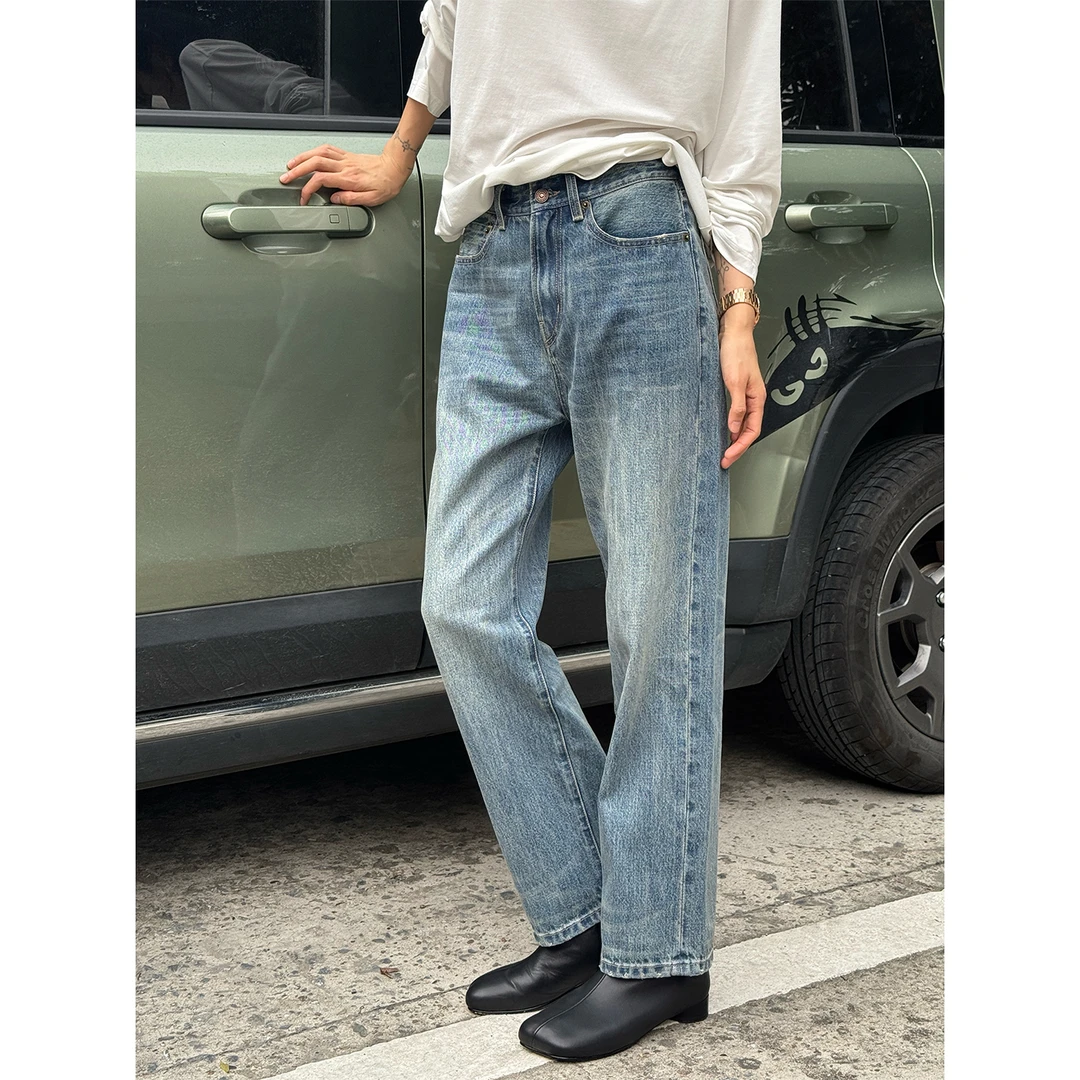 LANGQING 水洗经典蓝直筒百搭九分牛仔裤46096/46717#