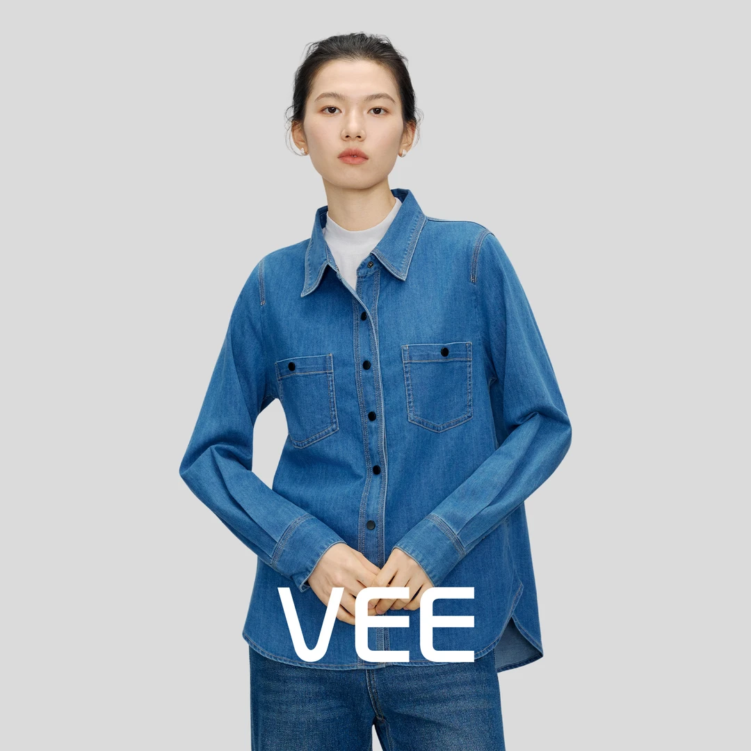 短视频VEE【航海日志】法式复古三本针撞色线设计宽松减龄牛仔衬衫