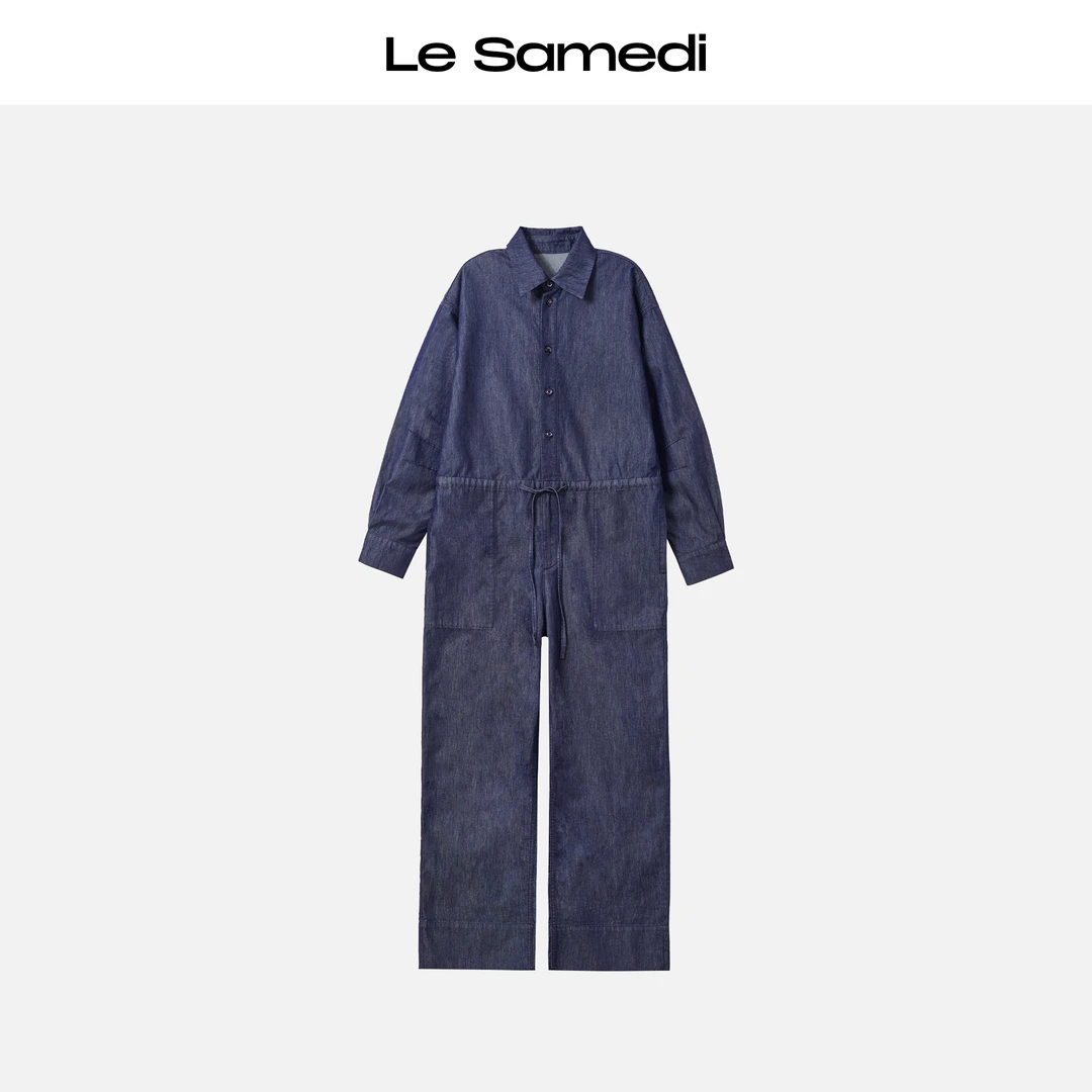 Le Samedi【纸纱王冠蓝】深海月光 气质老钱风随性宽松牛仔连体裤