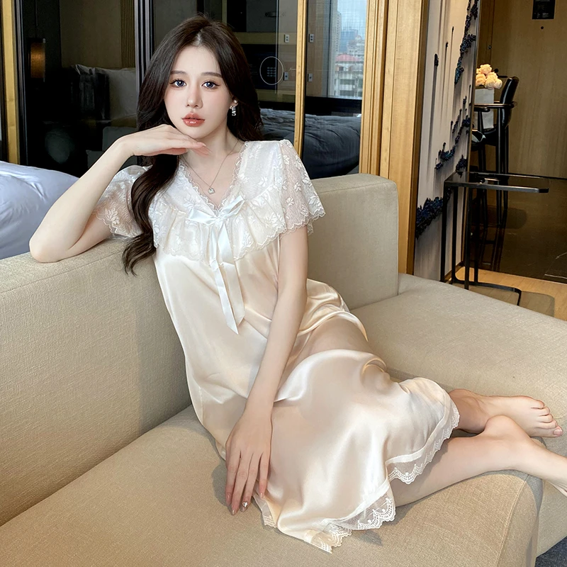 带胸垫冰丝睡衣女款爆款2025新款夏季公主风睡裙女士家居服可外穿