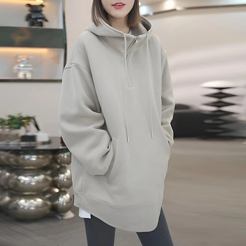 时尚设计感半拉链连帽卫衣女2025年春秋夏季新款洋气慵懒风上衣潮