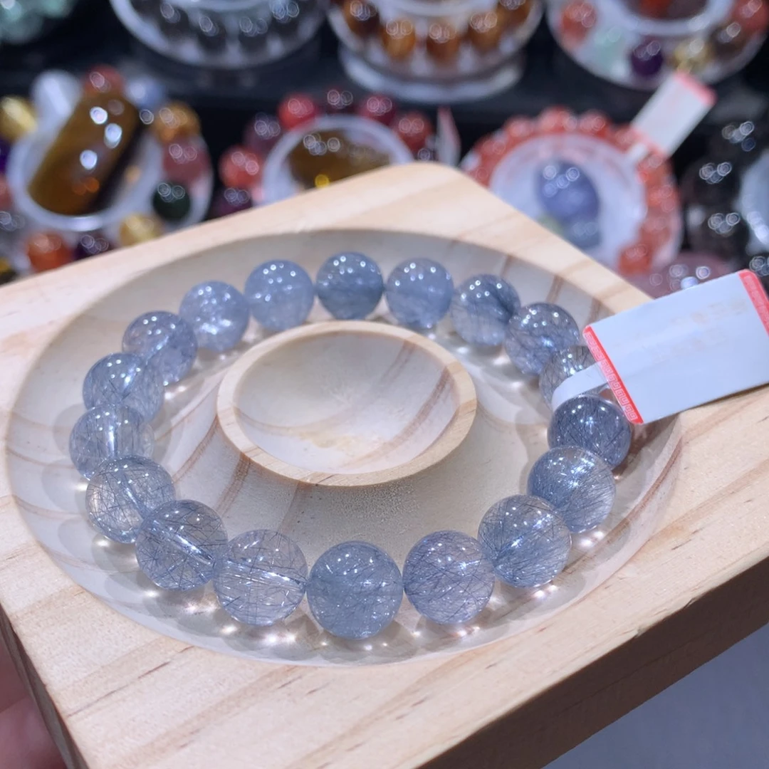 水晶手链未镶嵌蓝钢丝兔毛10mm