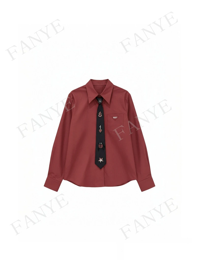 FANYE 2026早春新款设计感领带小标双色衬衫25501