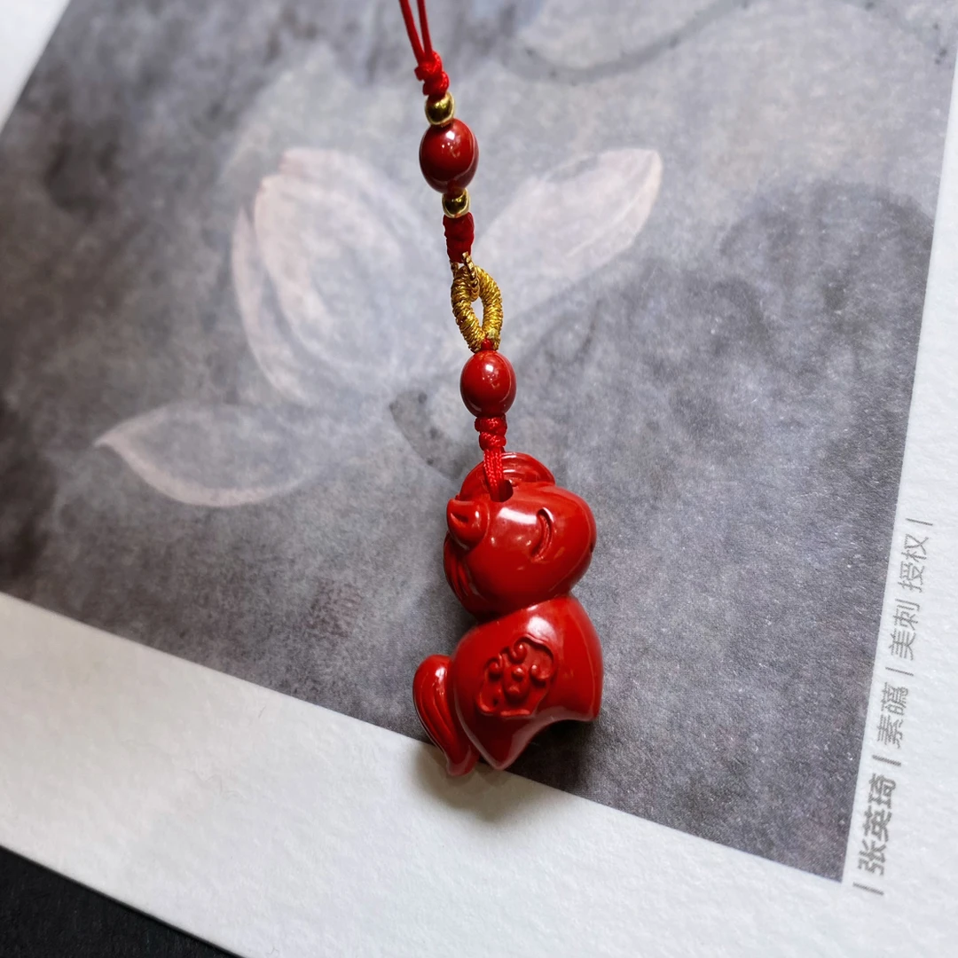 含辰砂工艺品马年本命年马踏祥瑞高含量朱砂手机挂