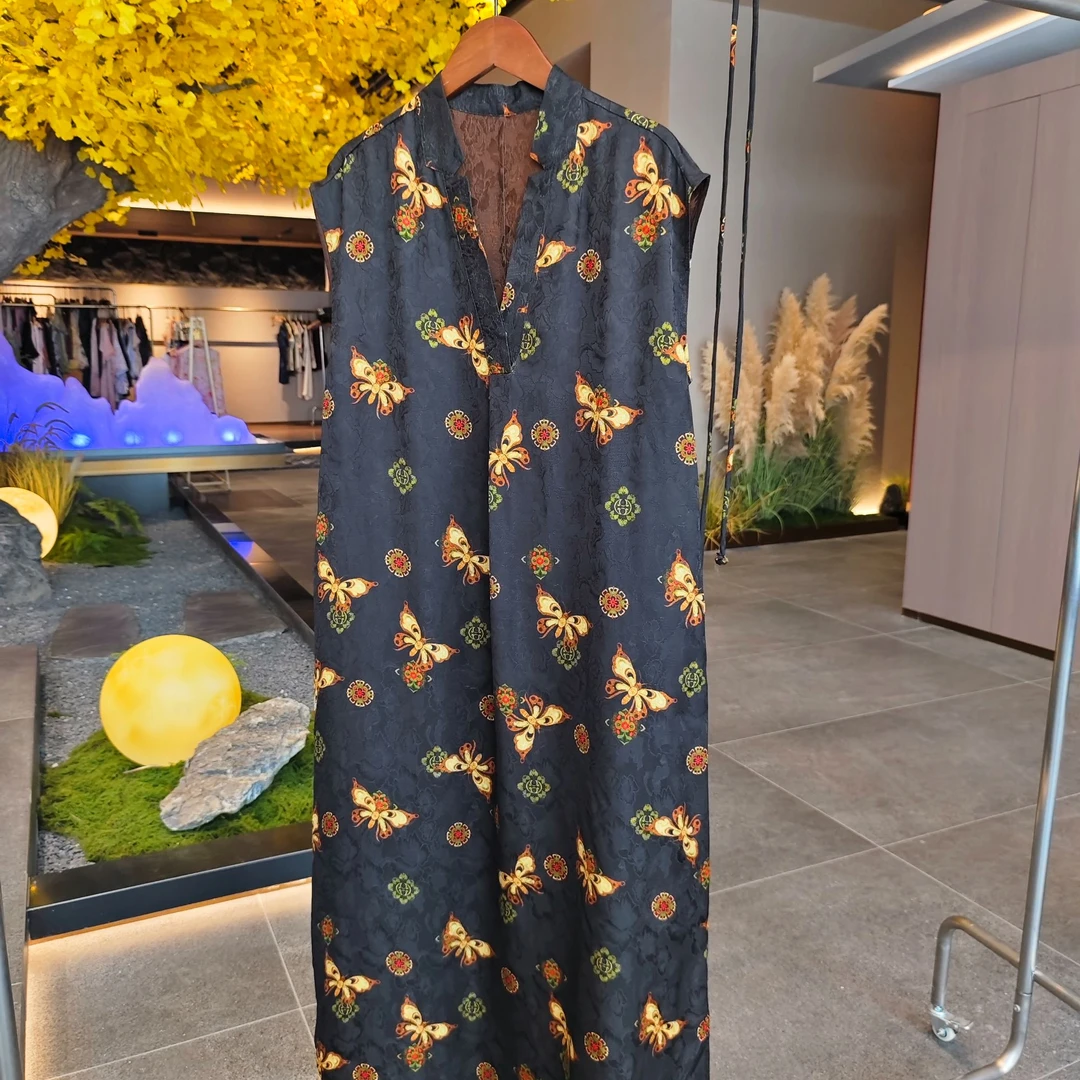 【语蝶】2025新款夏季气质收腰系带新中式国风裙子V领女装连衣裙