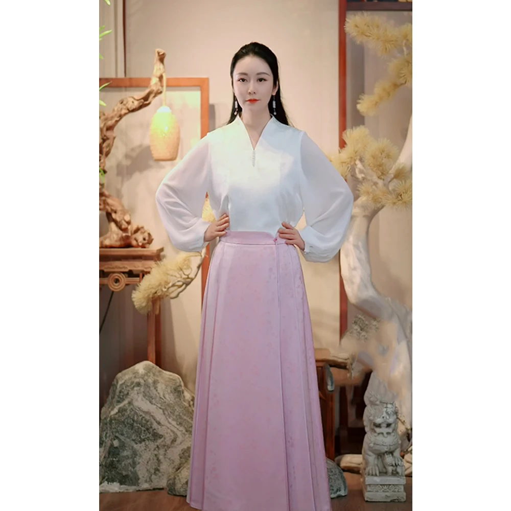 【紫陌离】春季新中式国风紫色暗纹提花气质长款马面裙