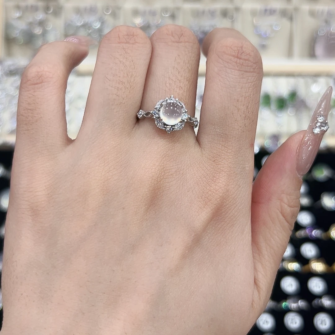 万***线岫玉银S925镶嵌戒指