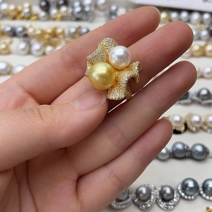 戒指银S925镶嵌海水珍珠