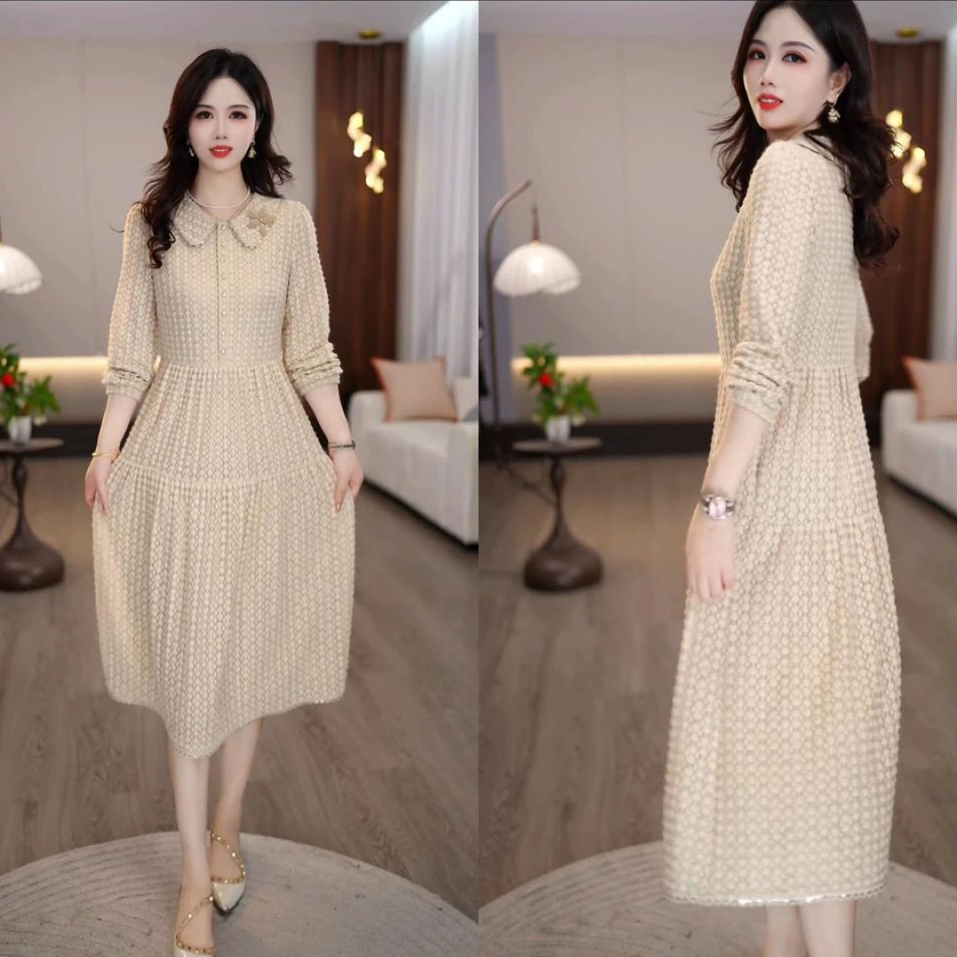 2025秋款时尚气质洋气打底简约干练打底女士中长款连衣裙M-4XL