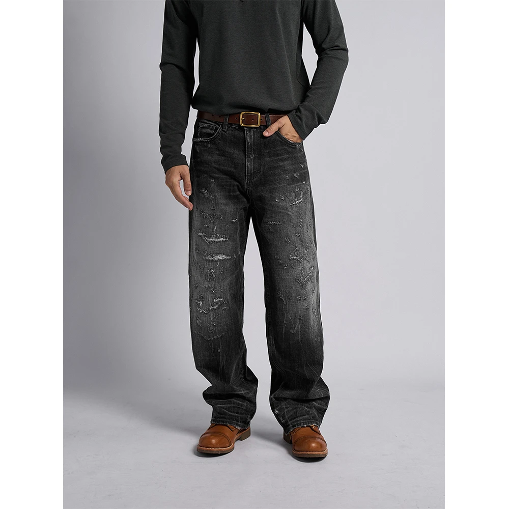 DOKIE【黑狗】14盎司重磅进口水洗003 微宽松直筒版型牛仔裤32080