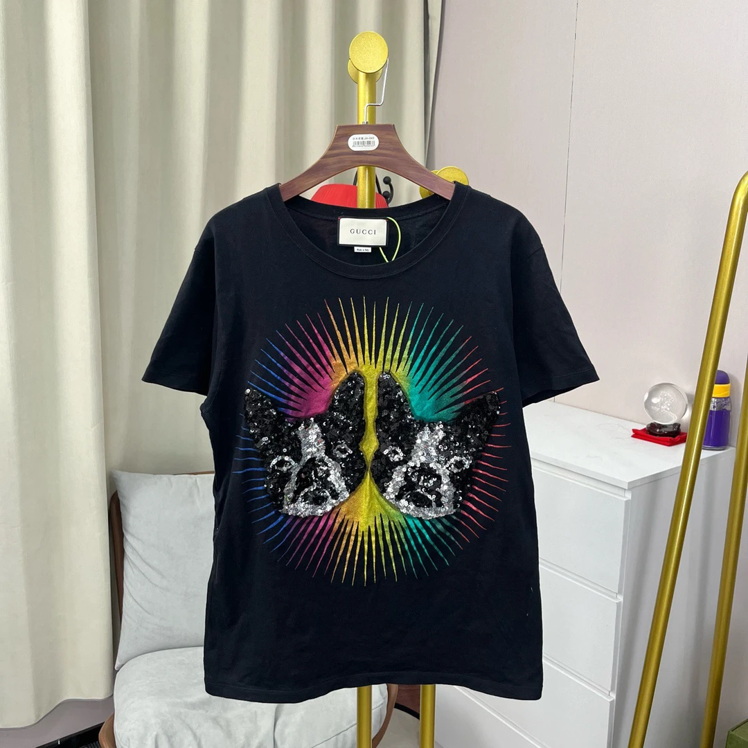 99新 GUCCI/古驰 黑色双狗鳞片短袖 M码
