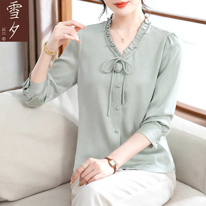 妈妈春装2025新款雪纺衬衫中老年女端庄大气打底上衣洋气长袖T恤