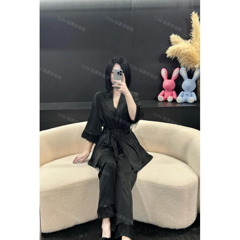 韩版四季新款简约气质舒适厚款长袖设计师款时尚满天星三件套套装