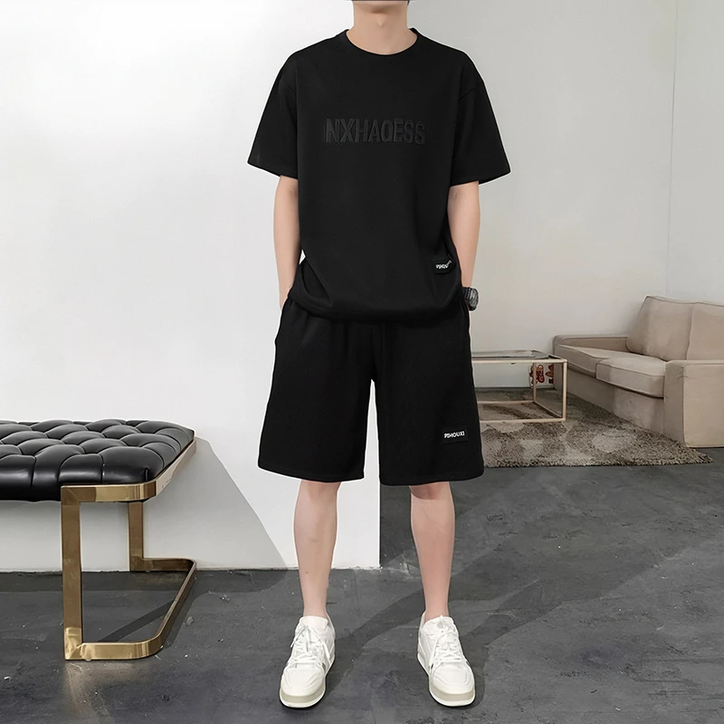 男士夏季潮牌短裤两件套运动速干男装搭配一整套薄款短袖休闲套装