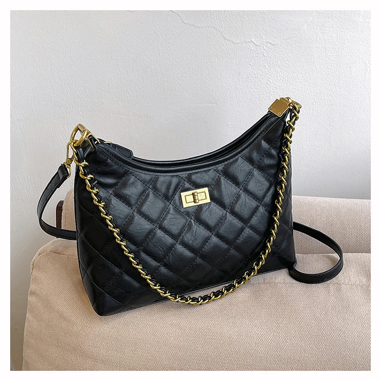 2025潮流韩版大容量百搭时尚单肩斜挎复古高级设计绣线菱格女包