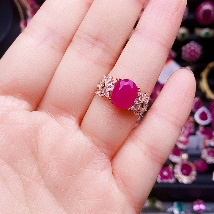 戒指银S925镶嵌红宝石