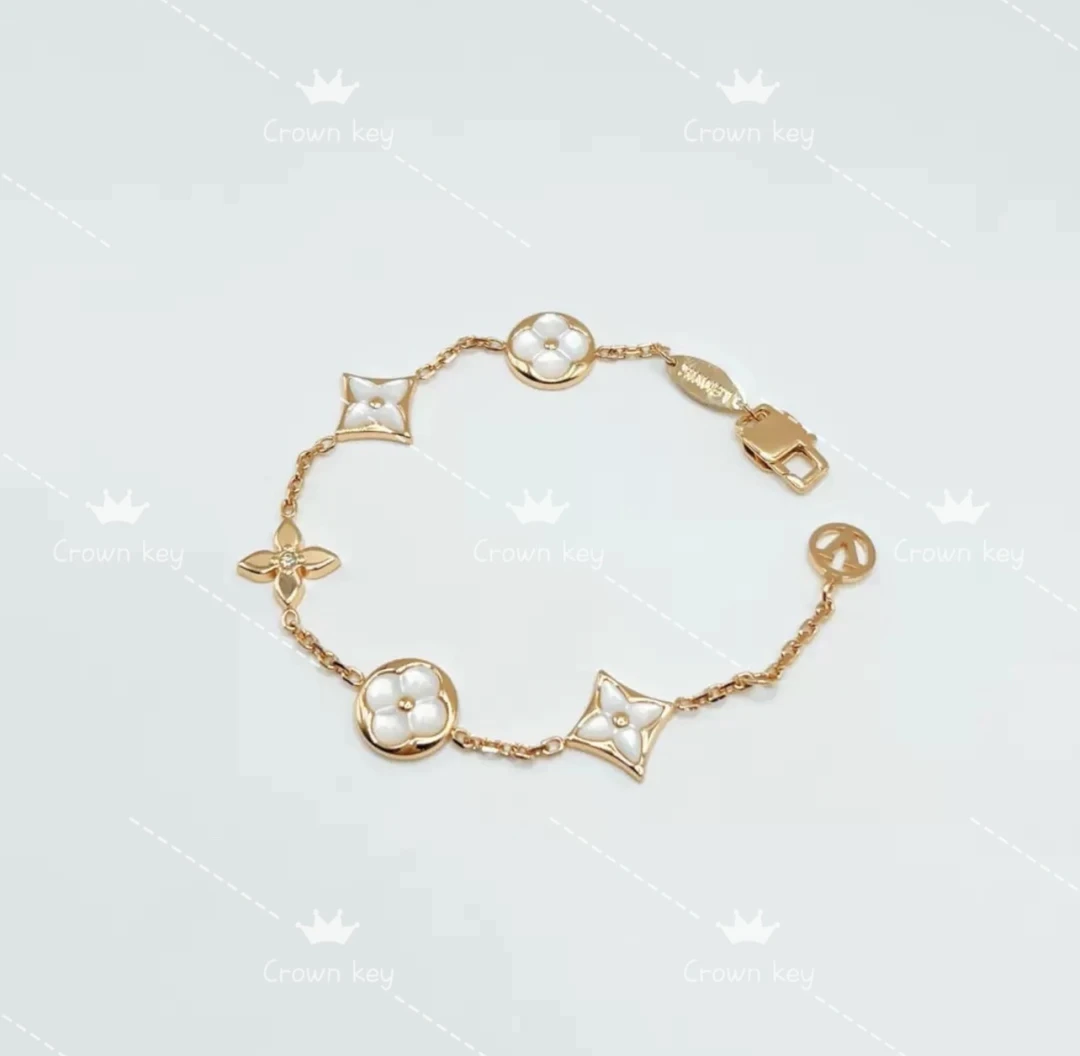 钛钢合成锆石手链 CrownKey轻奢白色老花手链精工CN