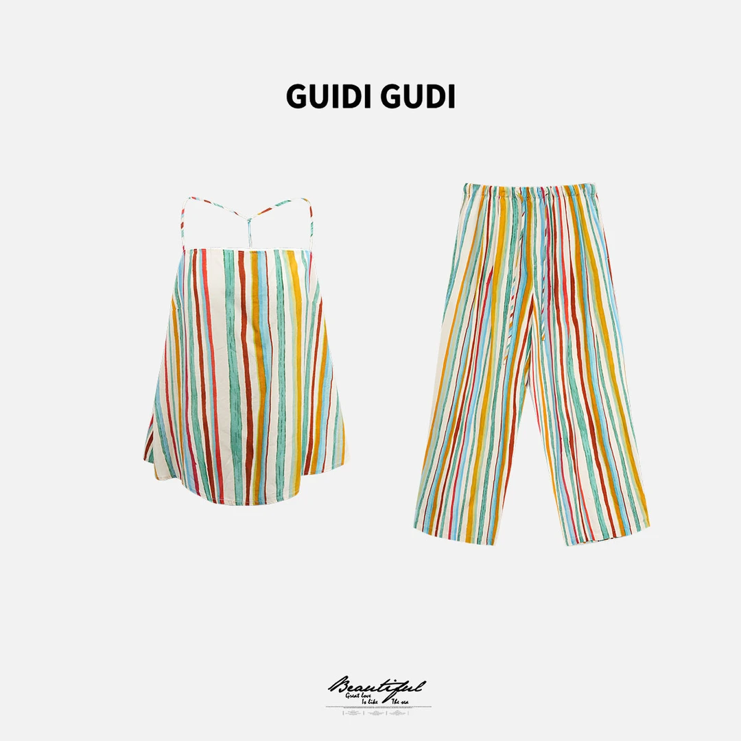 GUIDI GUDI【彩虹圈】黄加蓝两件套背心+休闲裤套装