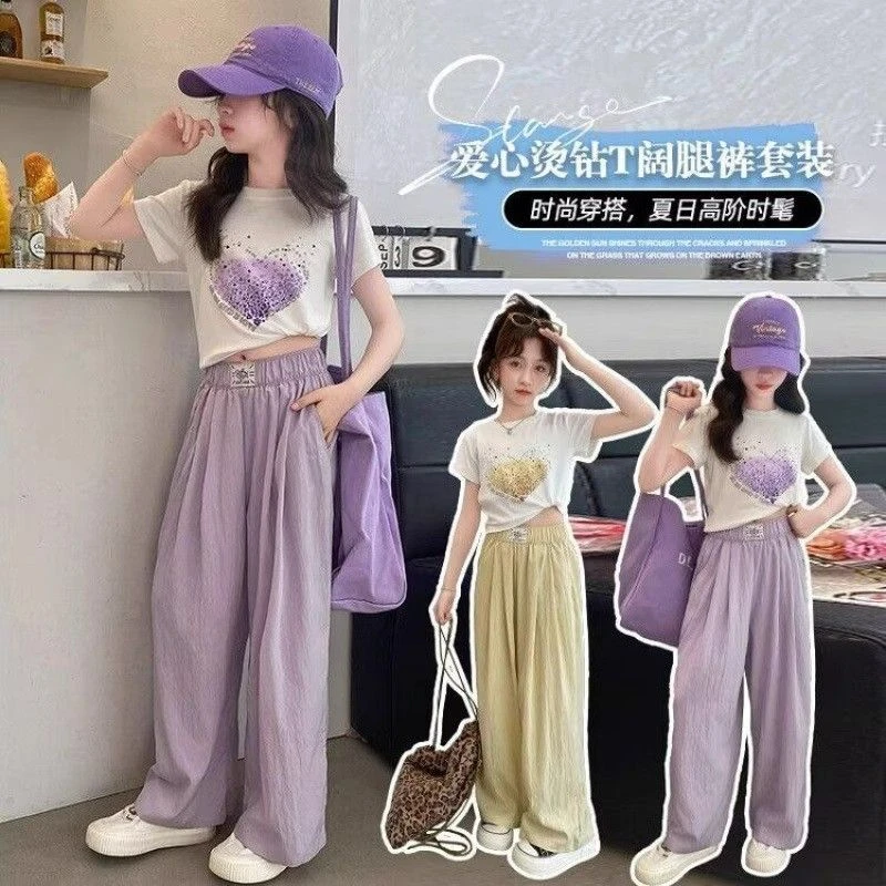 女童夏季夏装套装2025新款韩版女孩洋气儿童短袖阔腿裤两件套