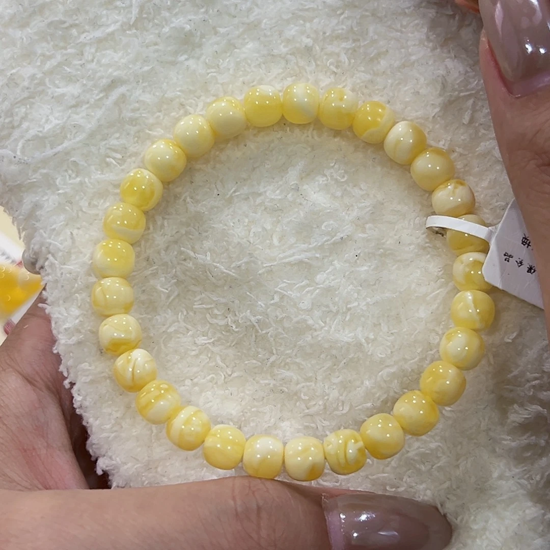 R***y未镶嵌蜜蜡手链7m高桩金瓷白妖花手串