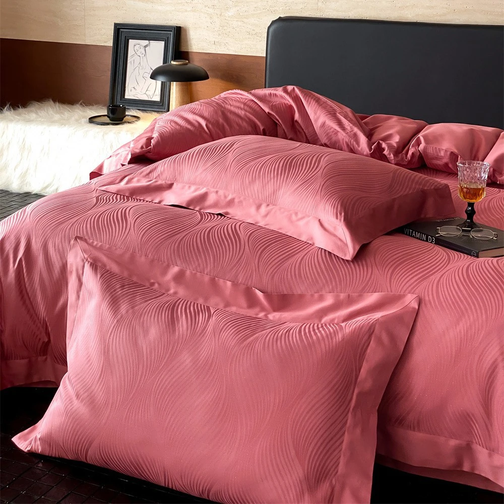 超柔轻奢全棉贡缎大提花四件套长绒棉宽边拼角被套床单床上用品