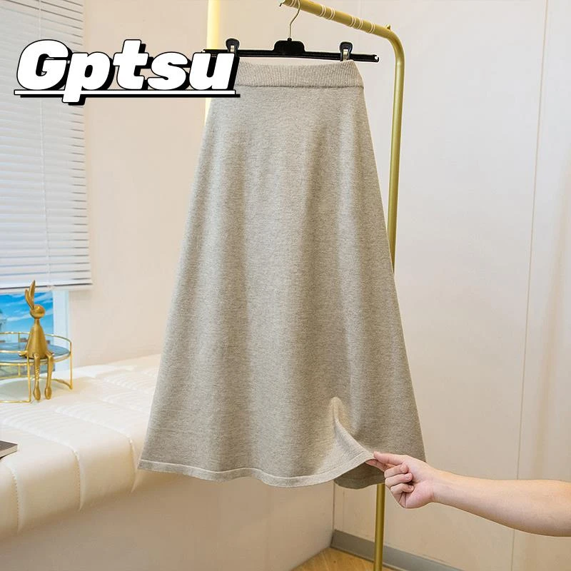 GPTSua字针织半身裙女秋冬季新款爆款半裙大码胖mm高腰显瘦大摆裙