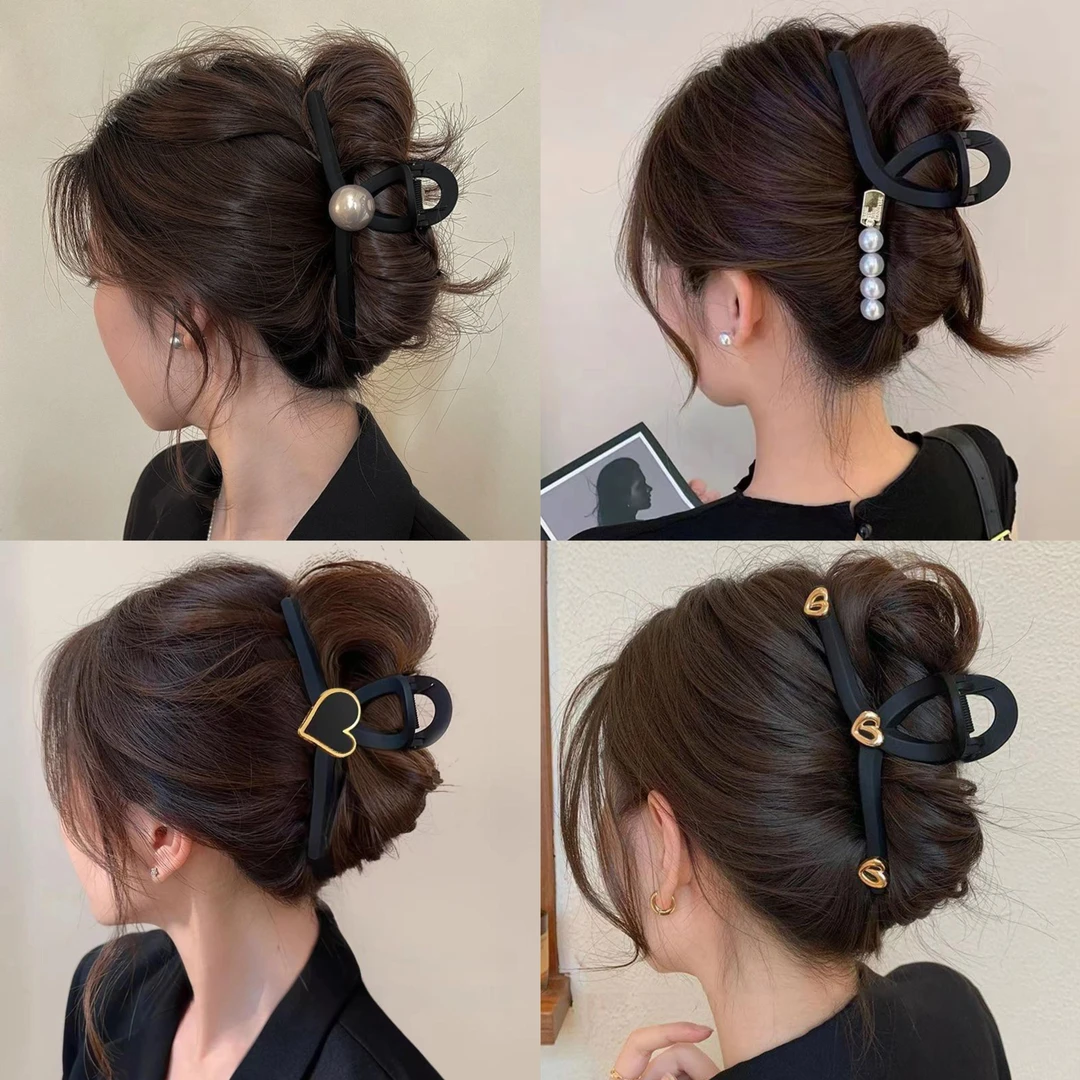 4个装～磨砂黑色鲨鱼夹大号气质抓夹法式发夹高级感夹子女头饰