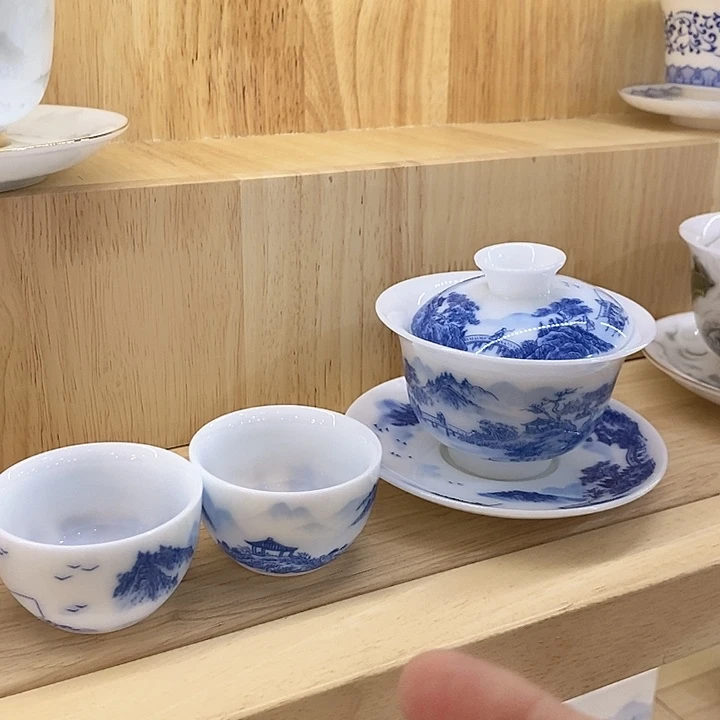 冰种羊脂白玉盖碗1杯子2入