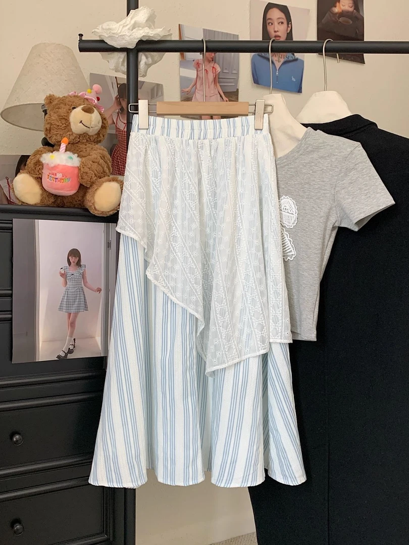 自带蕾丝屁帘~假两件双层半身裙小个子甜美百搭春夏新款旅游出片