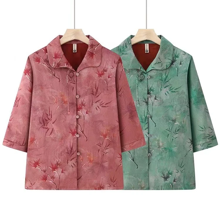 中老年碎花衬衫夏季薄款妈妈装新款翻领新中式减龄奶奶装开衫上衣