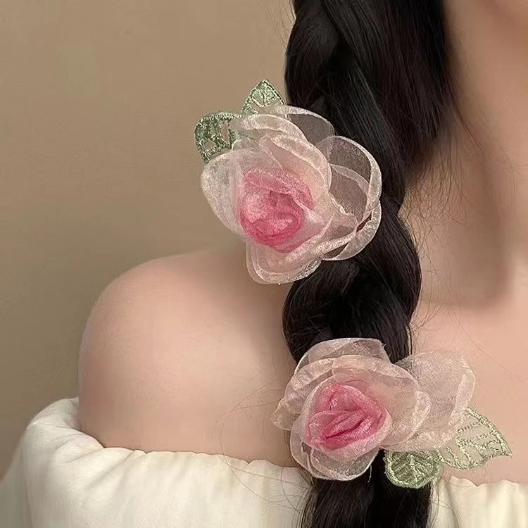 干枯玫瑰发夹花朵女森系仙美高级感侧边发饰S
