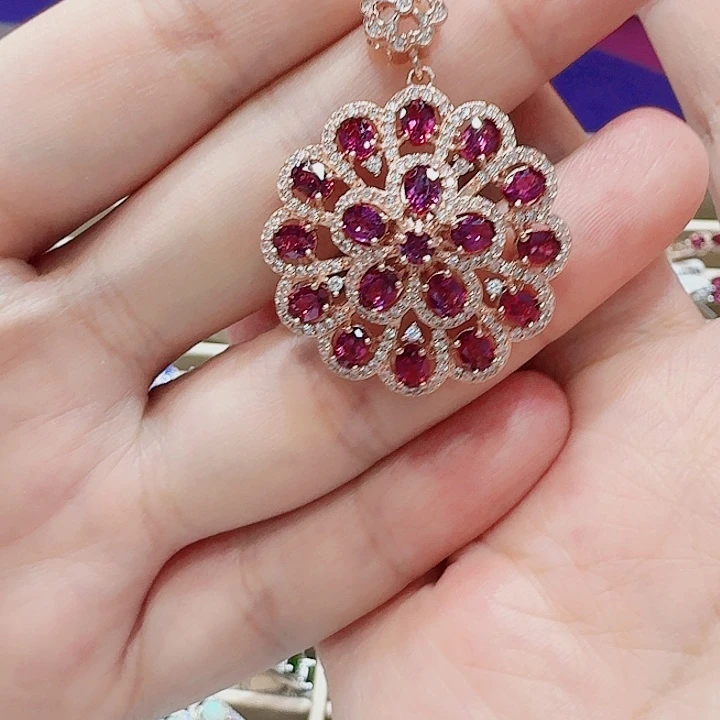 银S925镶嵌吊坠(不含链)石榴石